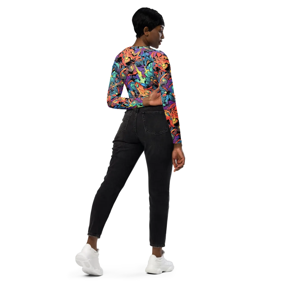 Prismatic Crush on Long Sleeve Crop Top — Right Back