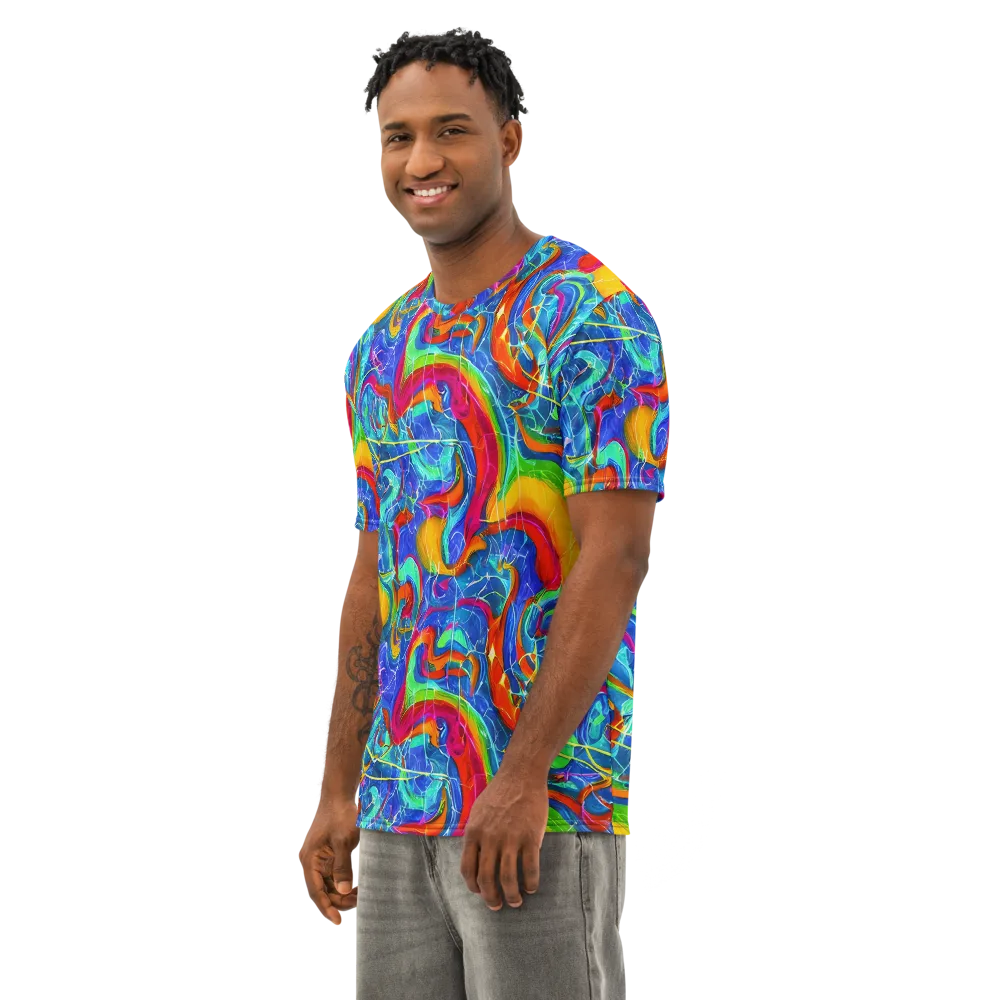 Mosaic Mirage on Men's Cotton Crew Neck T-Shirt — Left Front