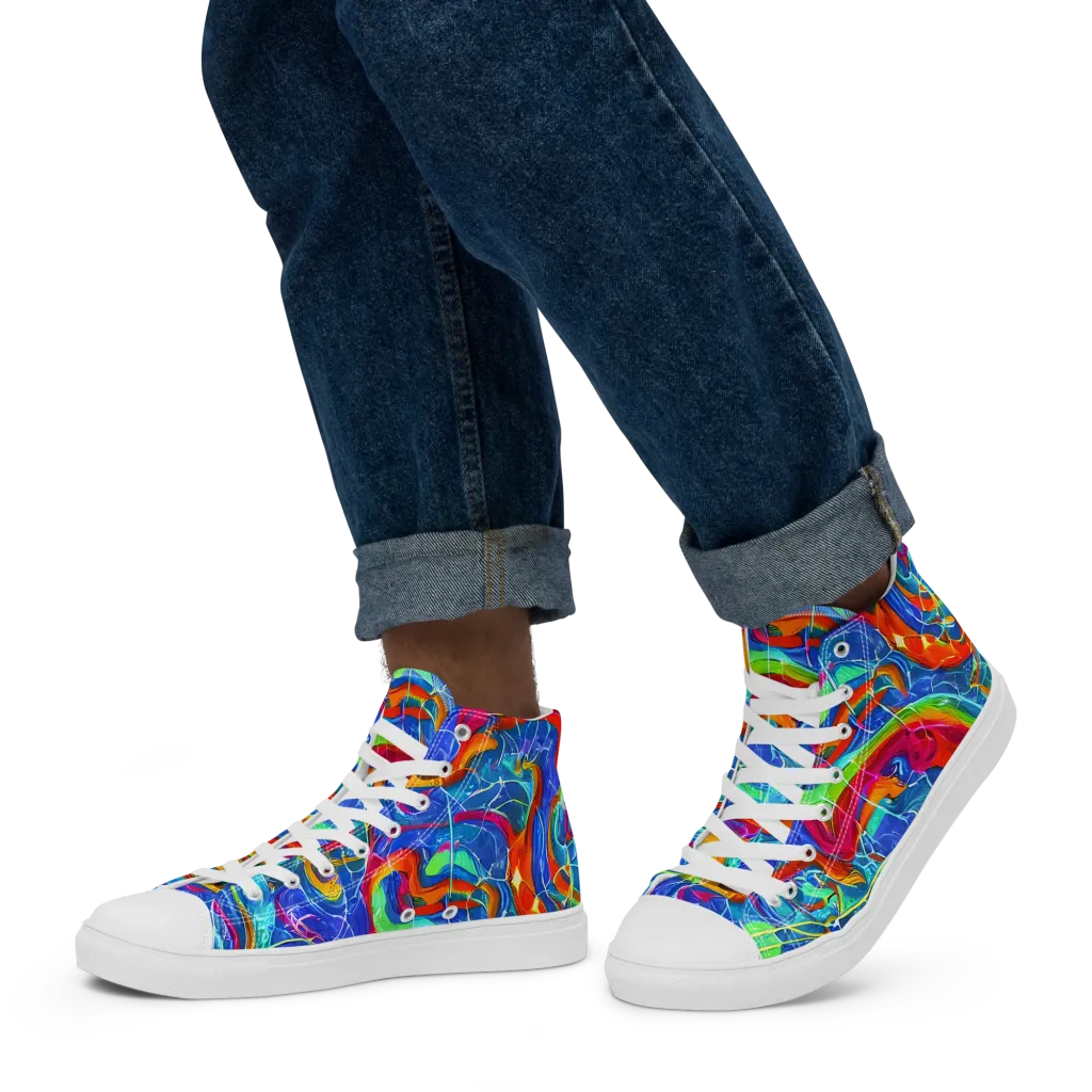 Mosaic Mirage on Men's High Top Canvas Shoes — Left