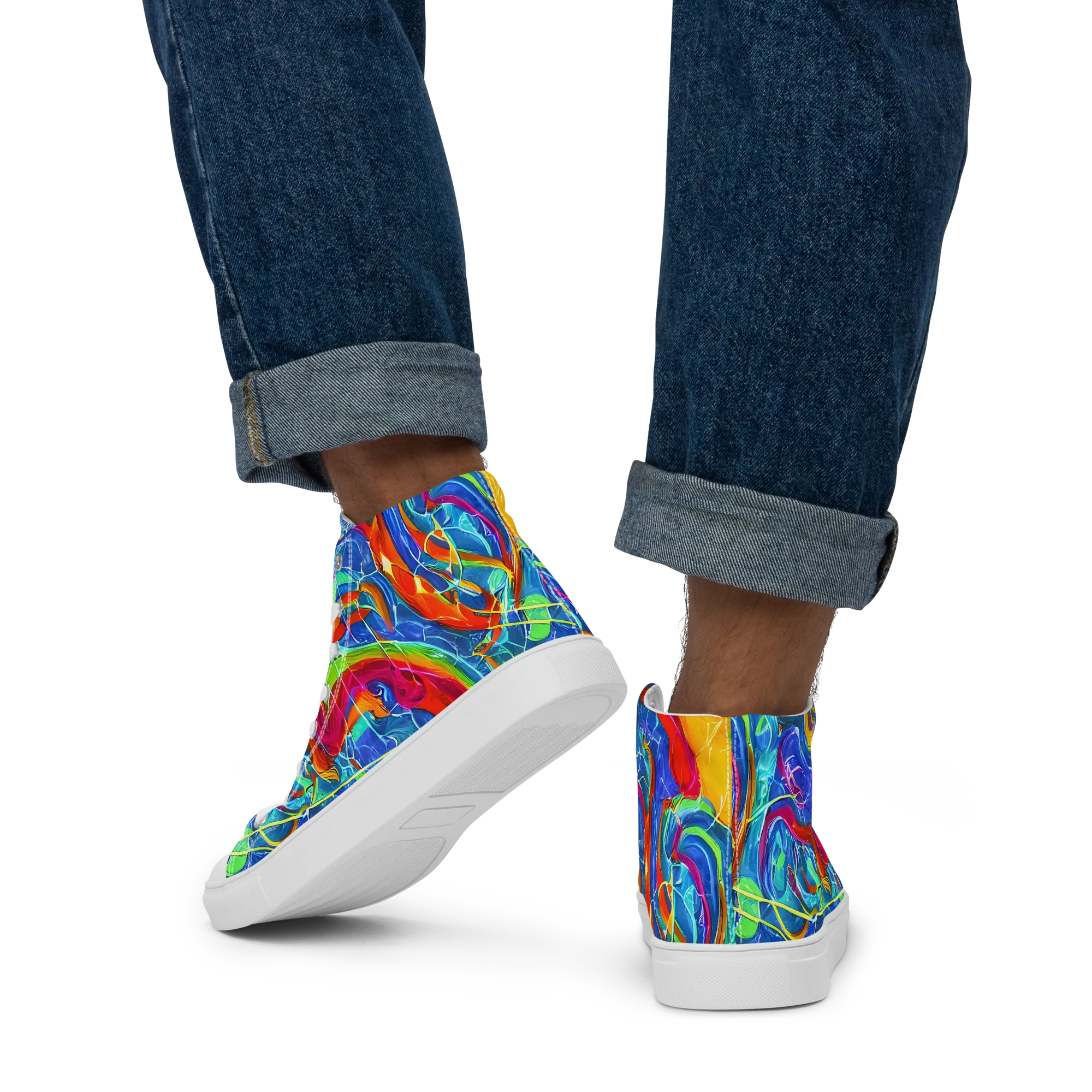 Mosaic Mirage on Men's High Top Canvas Shoes — Back