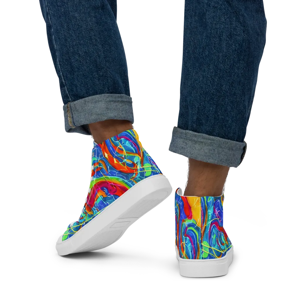 Mosaic Mirage on Men's High Top Canvas Shoes — Back
