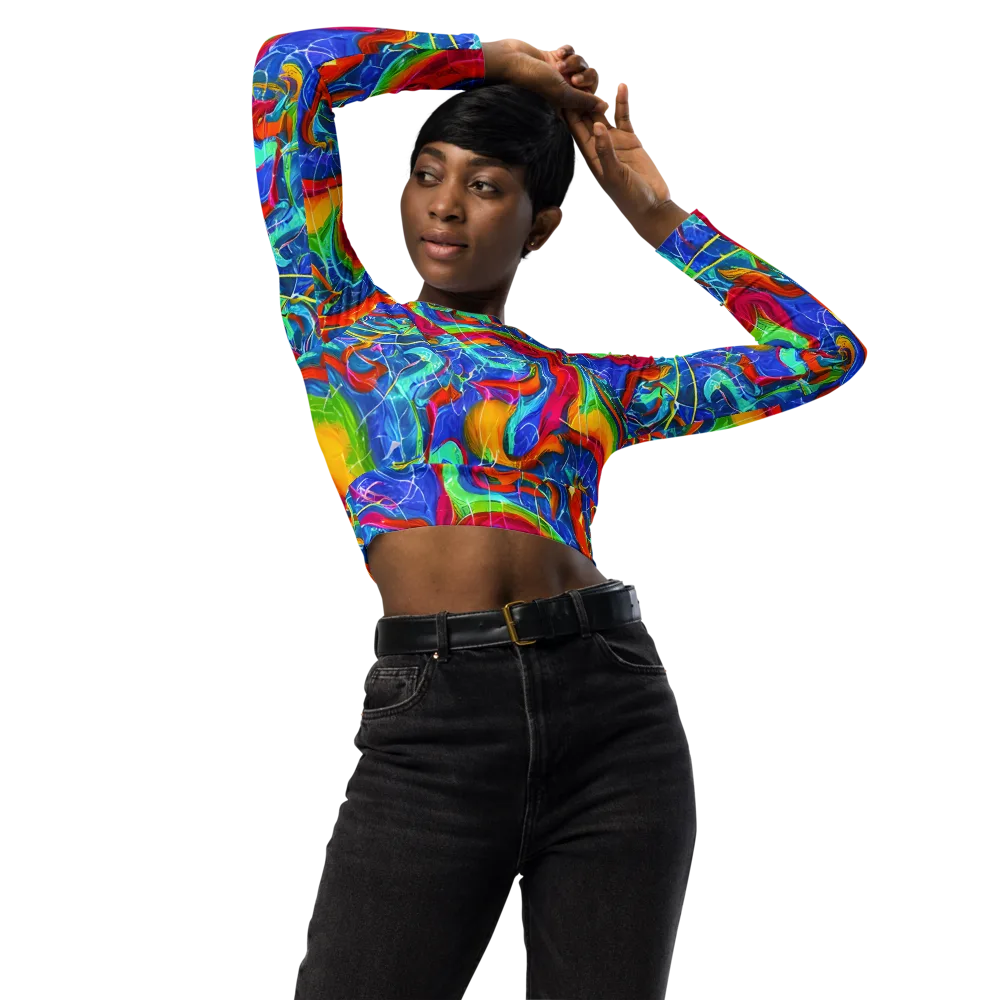 Mosaic Mirage on Long Sleeve Crop Top — Front