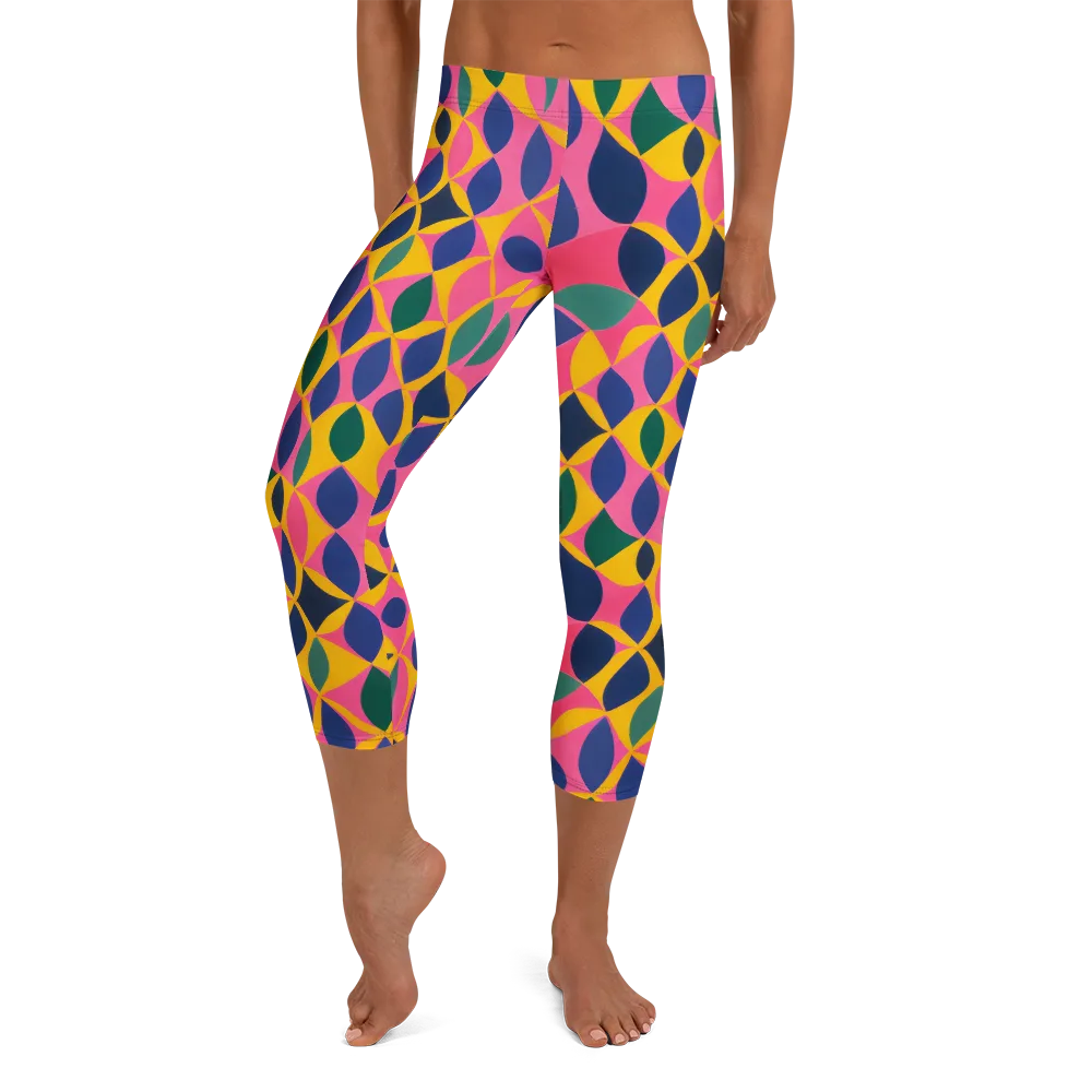Neon Petal Grid on Capri Leggings — Front