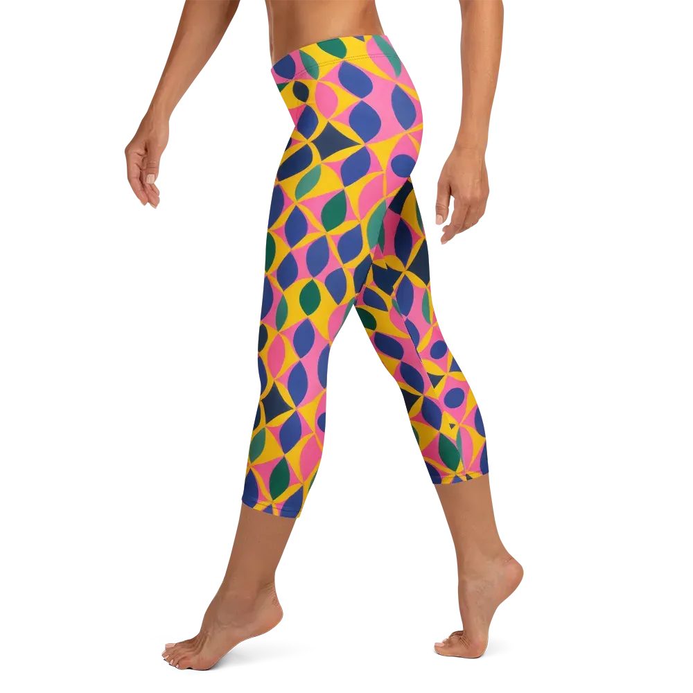 Neon Petal Grid on Capri Leggings — Left
