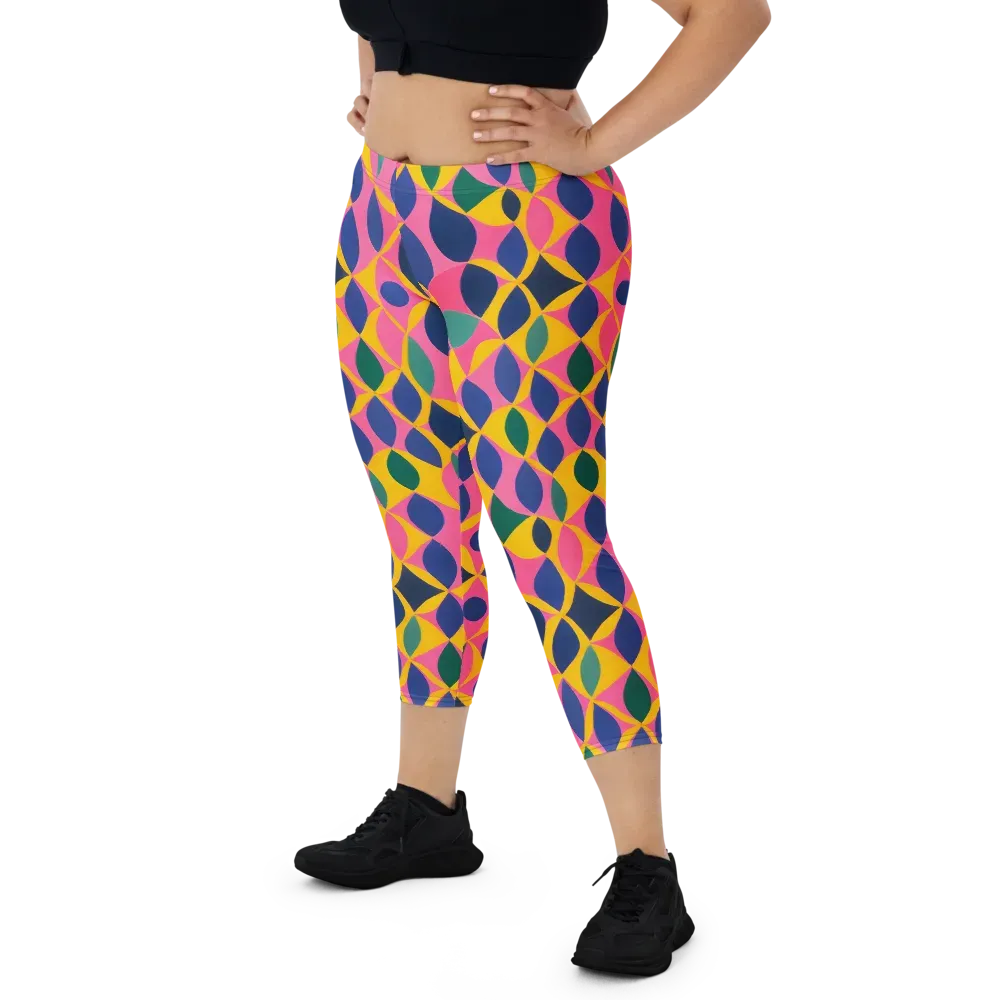 Neon Petal Grid on Capri Leggings — Front