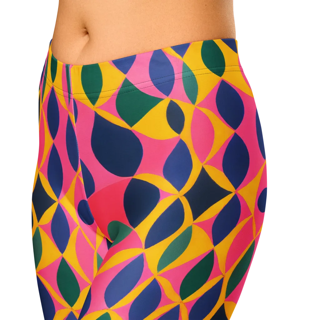 Neon Petal Grid on Capri Leggings — Zoomed-in