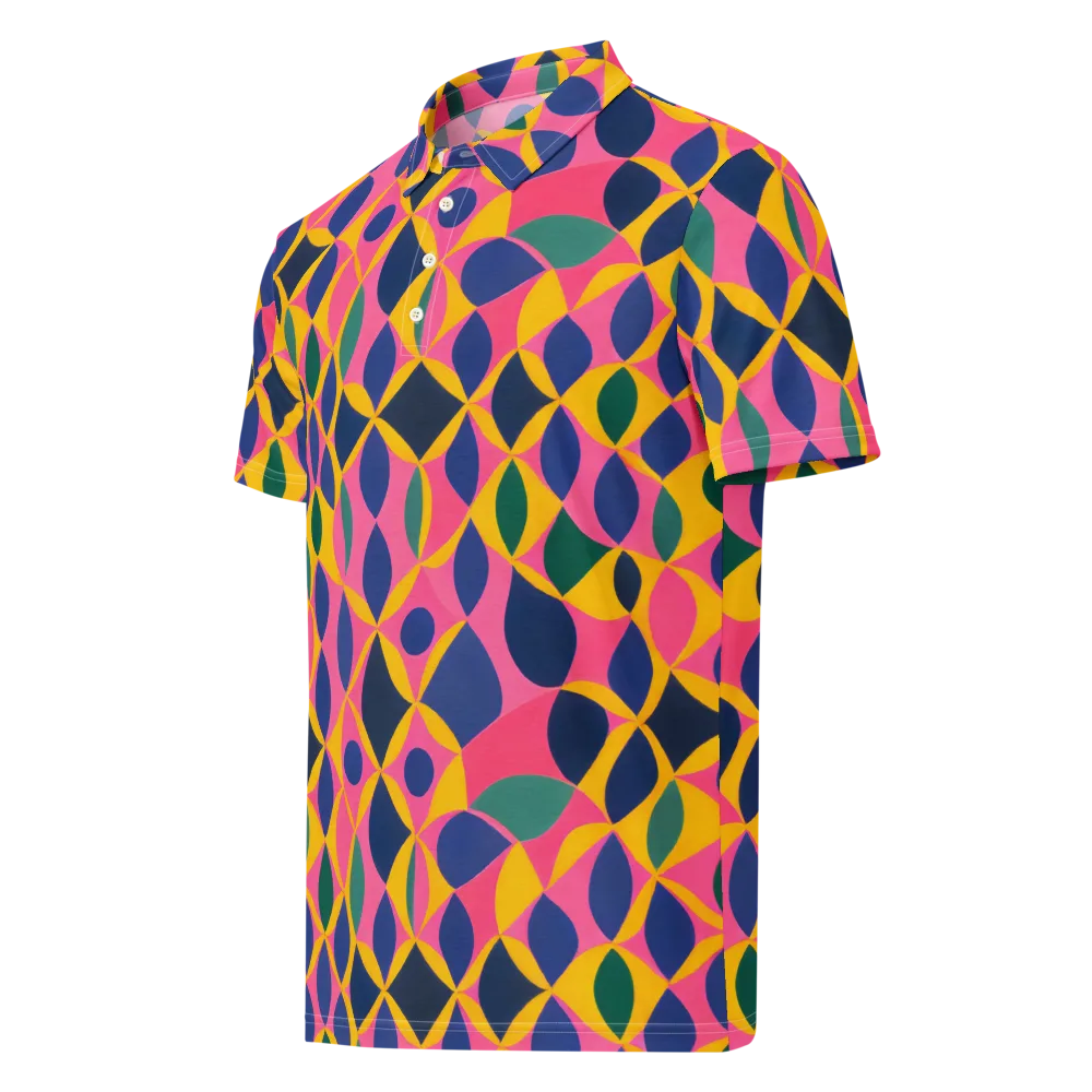 Neon Petal Grid on Men's Slim Fit Polo Shirt — Left Front