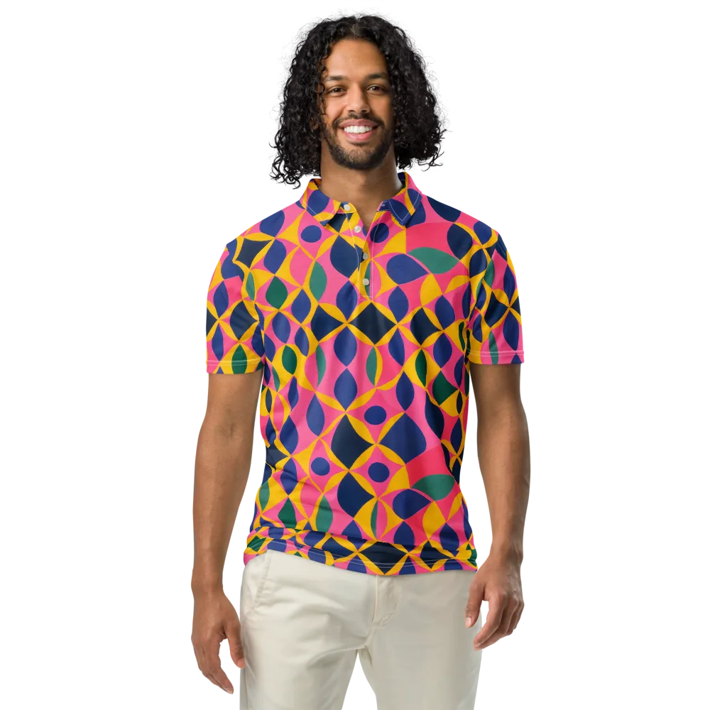 Neon Petal Grid on Men's Slim Fit Polo Shirt — Front