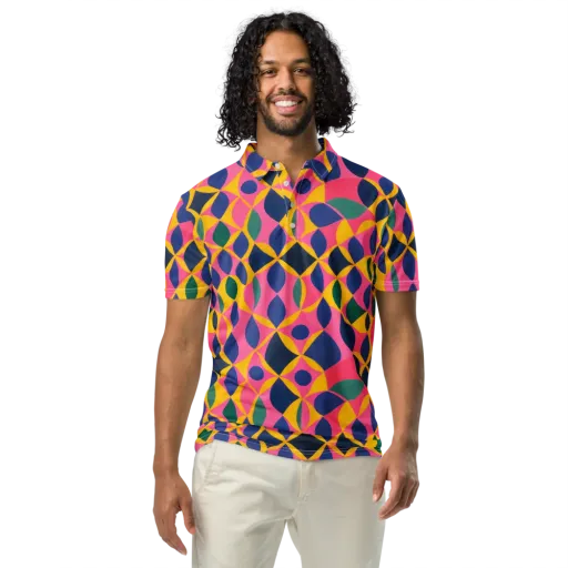 Neon Petal Grid on a Men's Slim Fit Polo Shirt