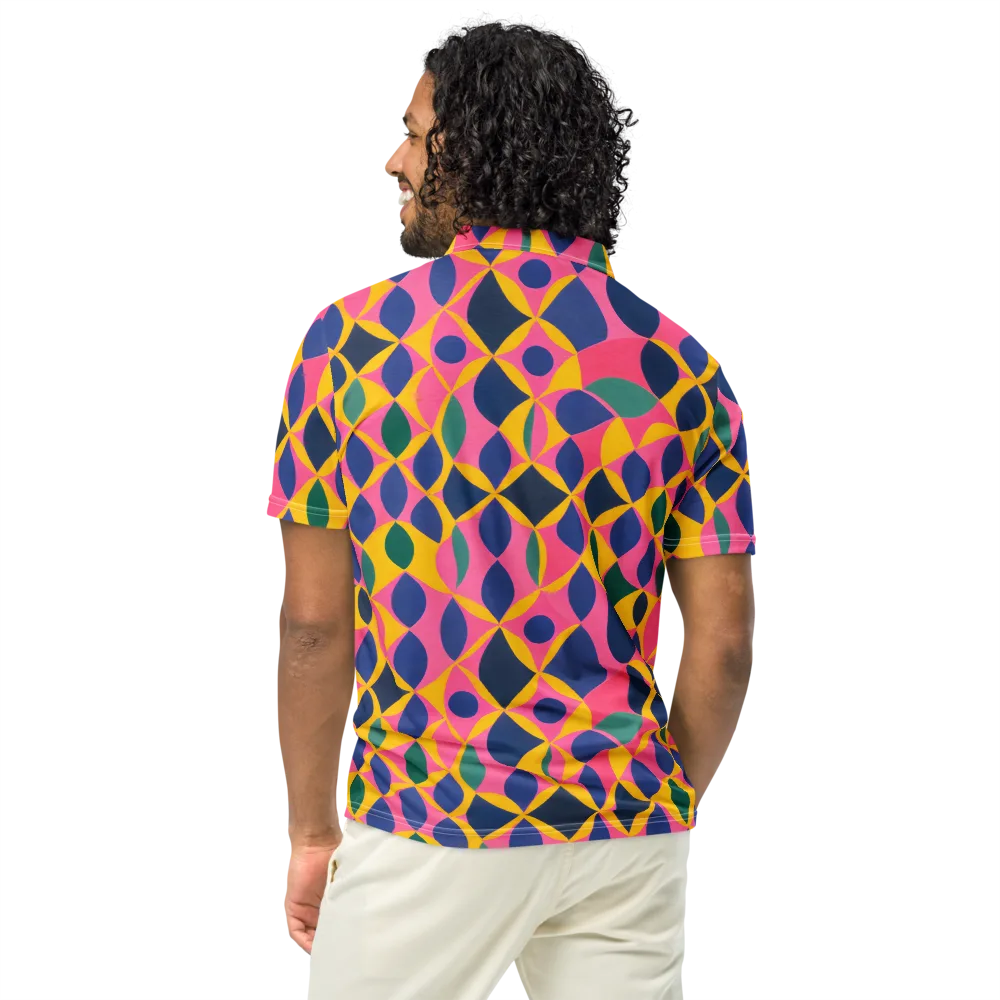 Neon Petal Grid on Men's Slim Fit Polo Shirt — Back