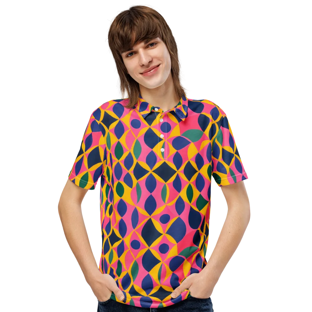 Neon Petal Grid on Men's Slim Fit Polo Shirt — Front