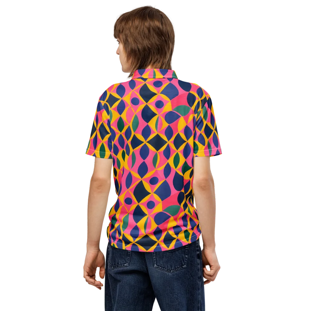 Neon Petal Grid on Men's Slim Fit Polo Shirt — Back