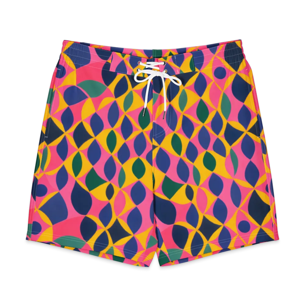 Neon Petal Grid on Men's Board Shorts — Front