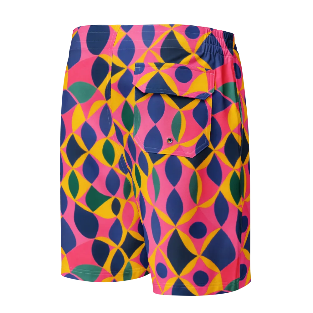Neon Petal Grid on Men's Board Shorts — Back