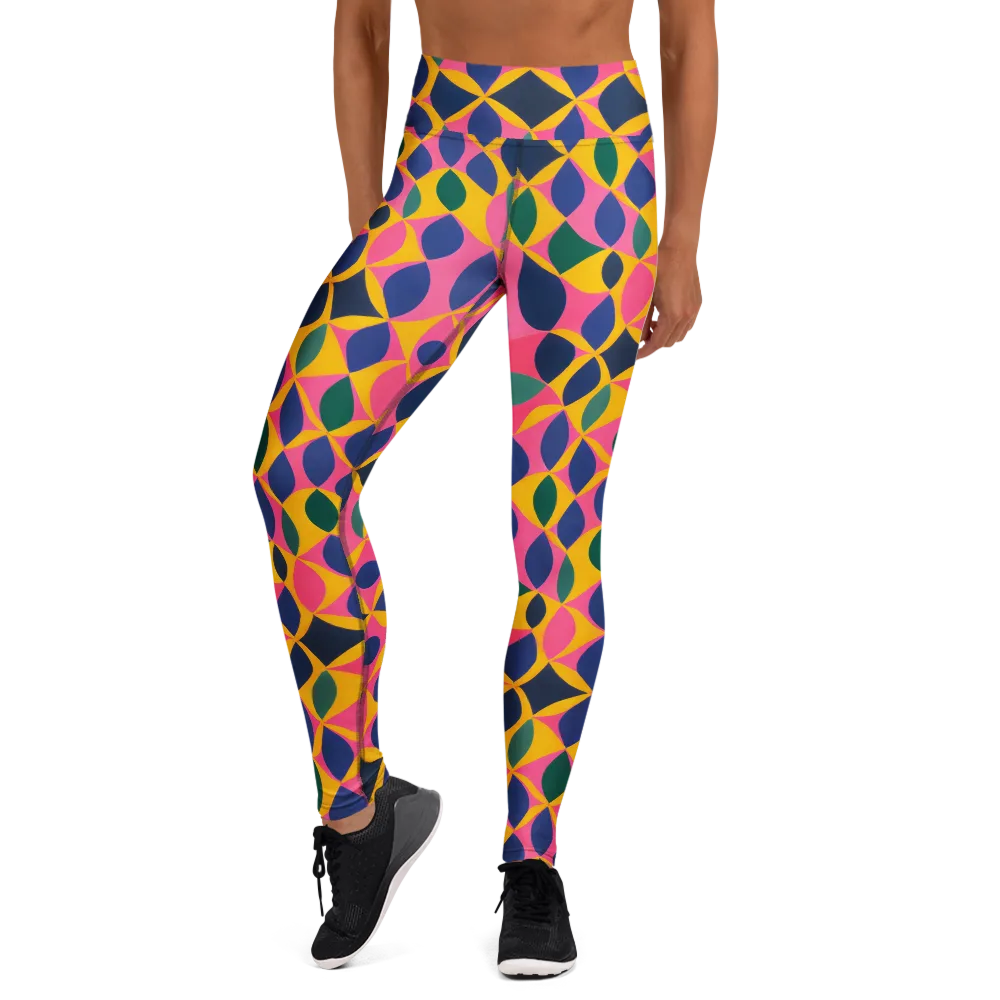 Neon Petal Grid on Yoga Leggings — Front