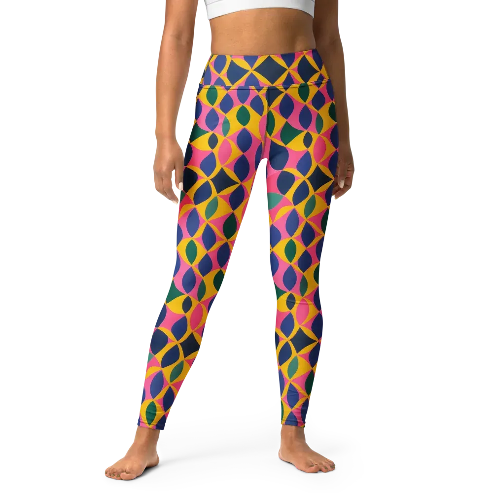 Neon Petal Grid on Yoga Leggings — Front