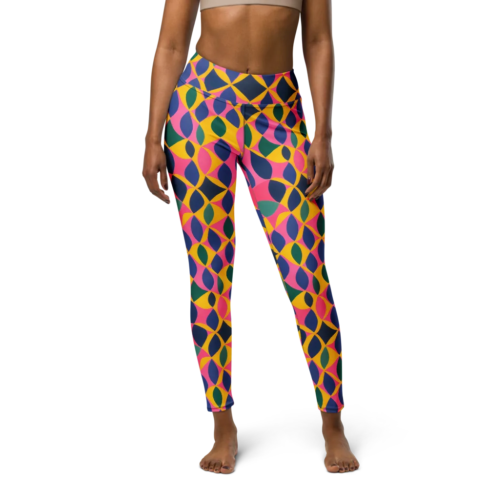 Neon Petal Grid on Yoga Leggings — Front