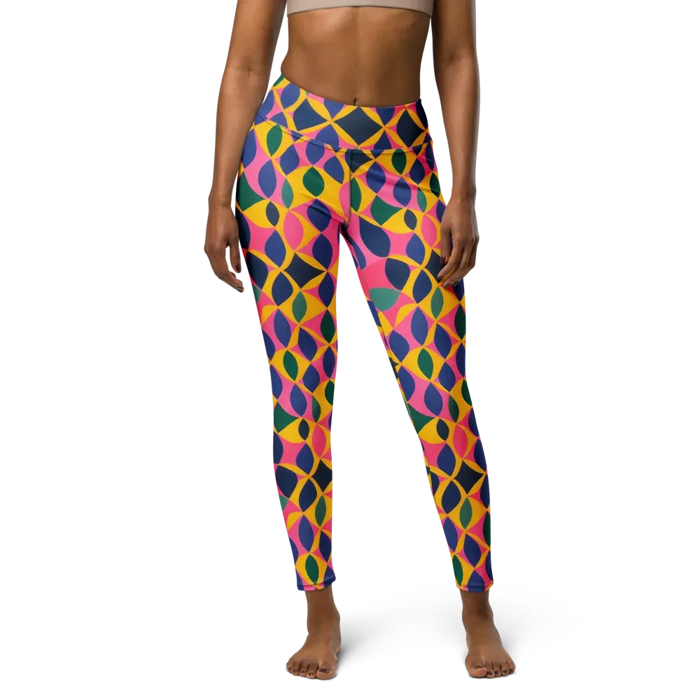 Neon Petal Grid on Yoga Leggings — Front