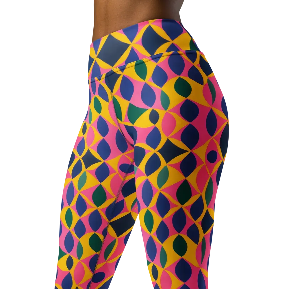 Neon Petal Grid on Yoga Leggings — Left Front