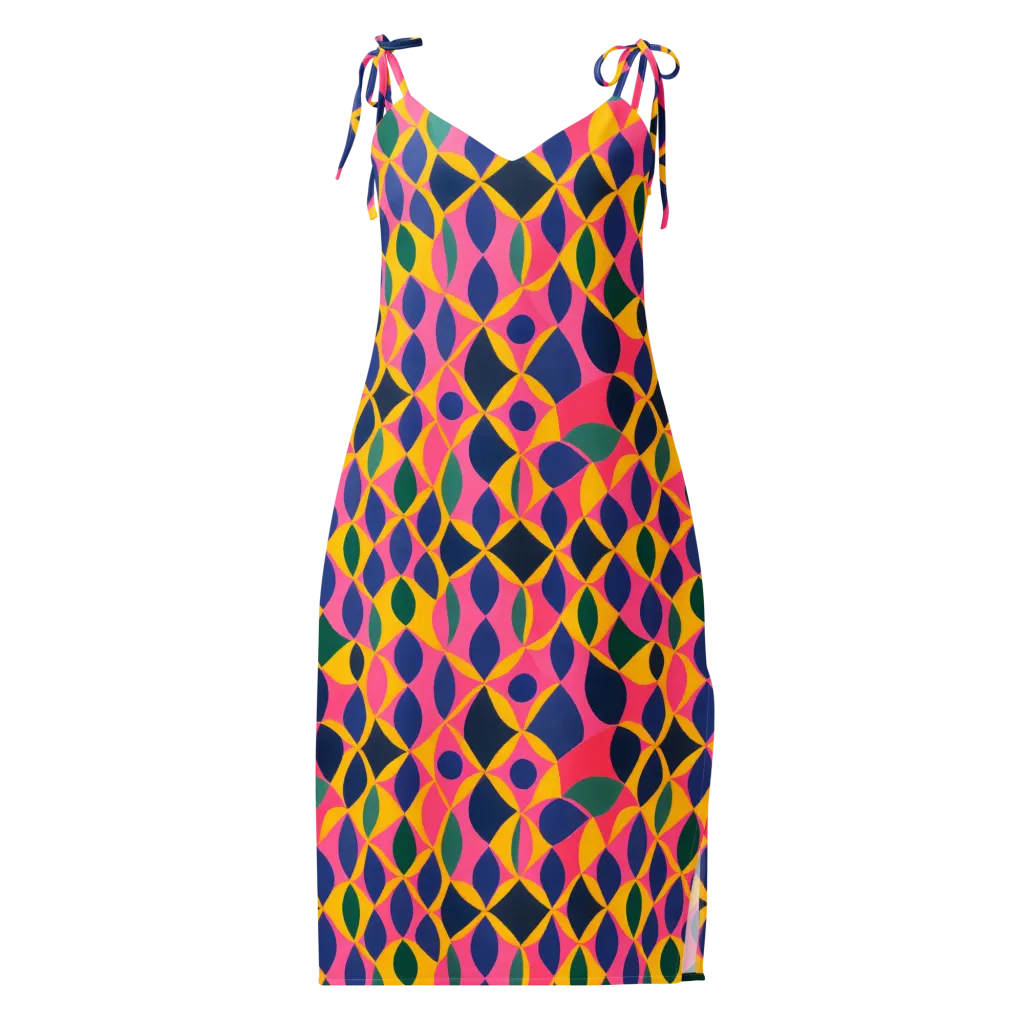 Neon Petal Grid on Slip Dress — Front
