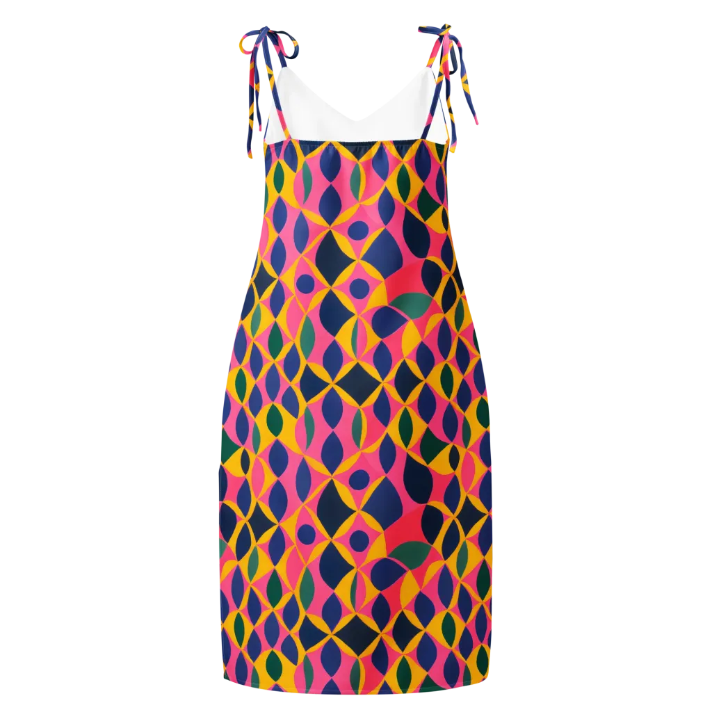 Neon Petal Grid on Slip Dress — Back