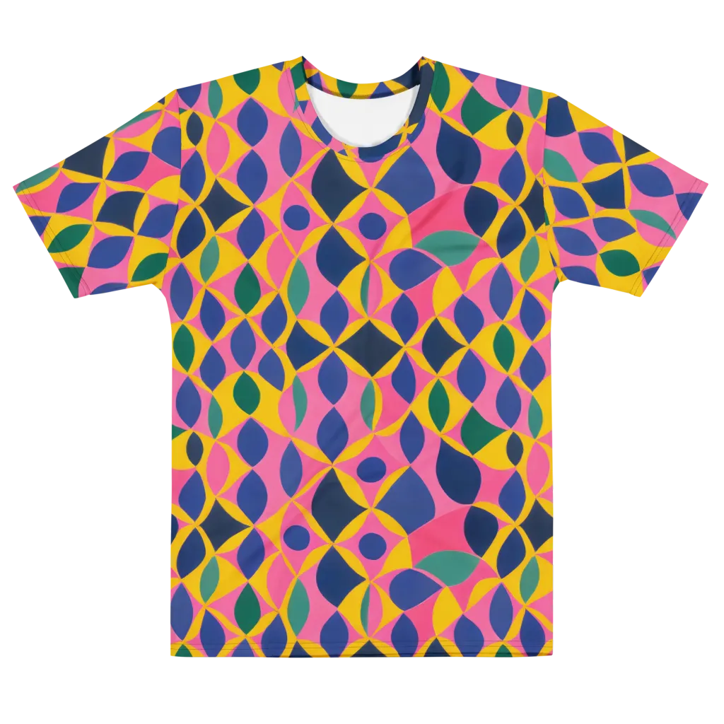 Neon Petal Grid on Men's Cotton Crew Neck T-Shirt — Front