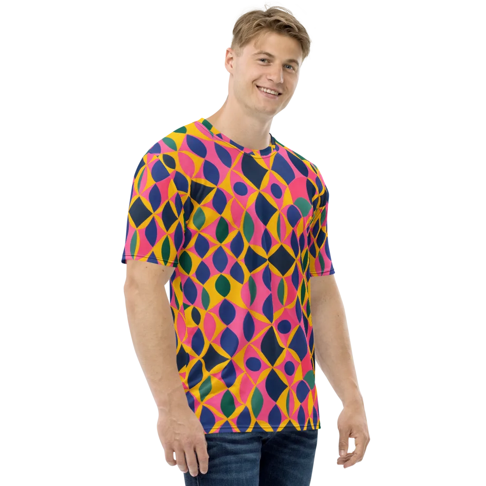 Neon Petal Grid on Men's Crew Neck T-Shirt — Right