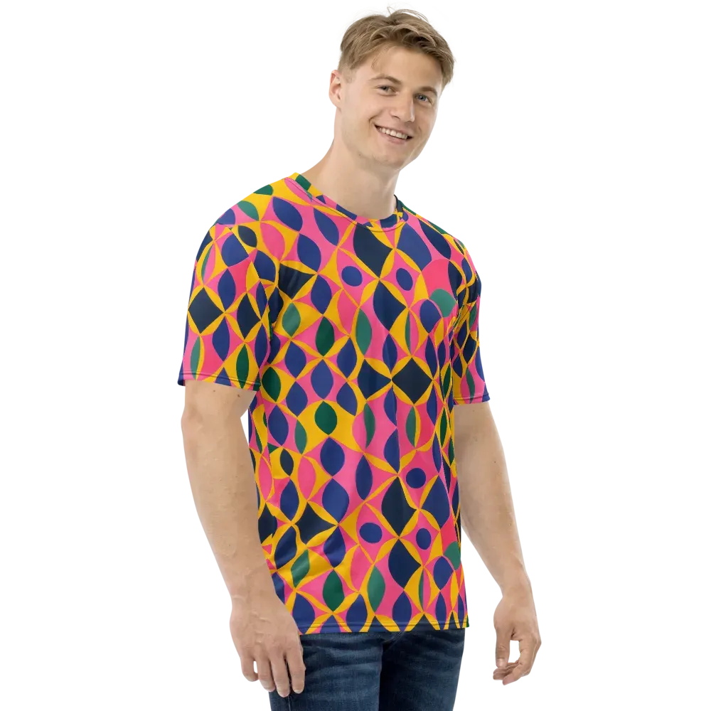 Neon Petal Grid on Men's Crew Neck T-Shirt — Right