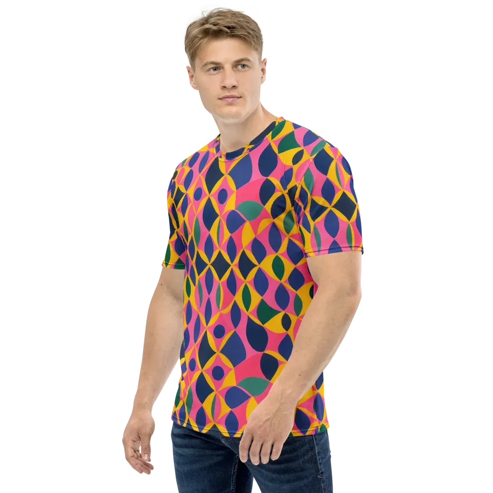 Neon Petal Grid on Men's Crew Neck T-Shirt — Left
