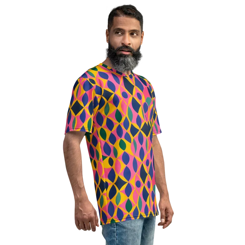 Neon Petal Grid on Men's Crew Neck T-Shirt — Right