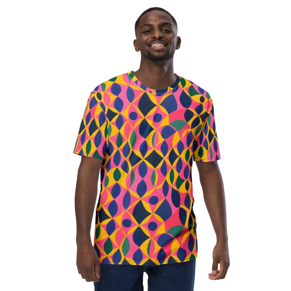 Neon Petal Grid on Men's Crew Neck T-Shirt — Front