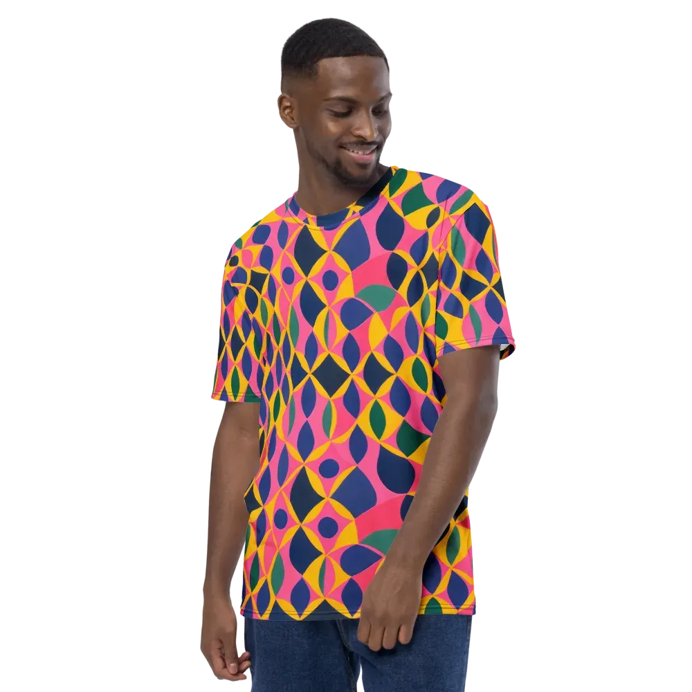 Neon Petal Grid on Men's Crew Neck T-Shirt — Left