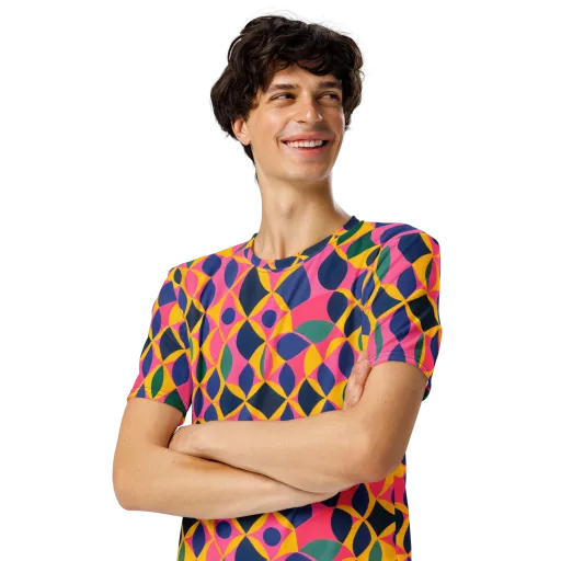 Neon Petal Grid on a Men's Crew Neck T-Shirt
