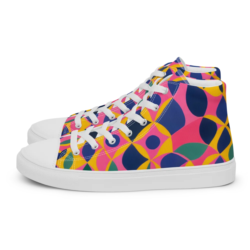Neon Petal Grid on Men's High Top Canvas Shoes — Left