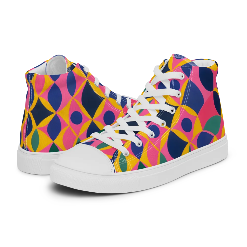 Neon Petal Grid on Men's High Top Canvas Shoes — Left