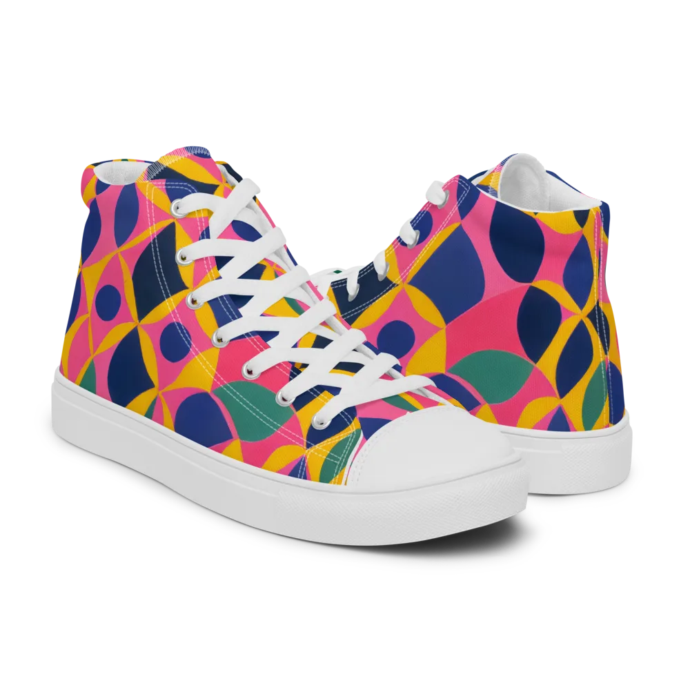 Neon Petal Grid on Men's High Top Canvas Shoes — Right