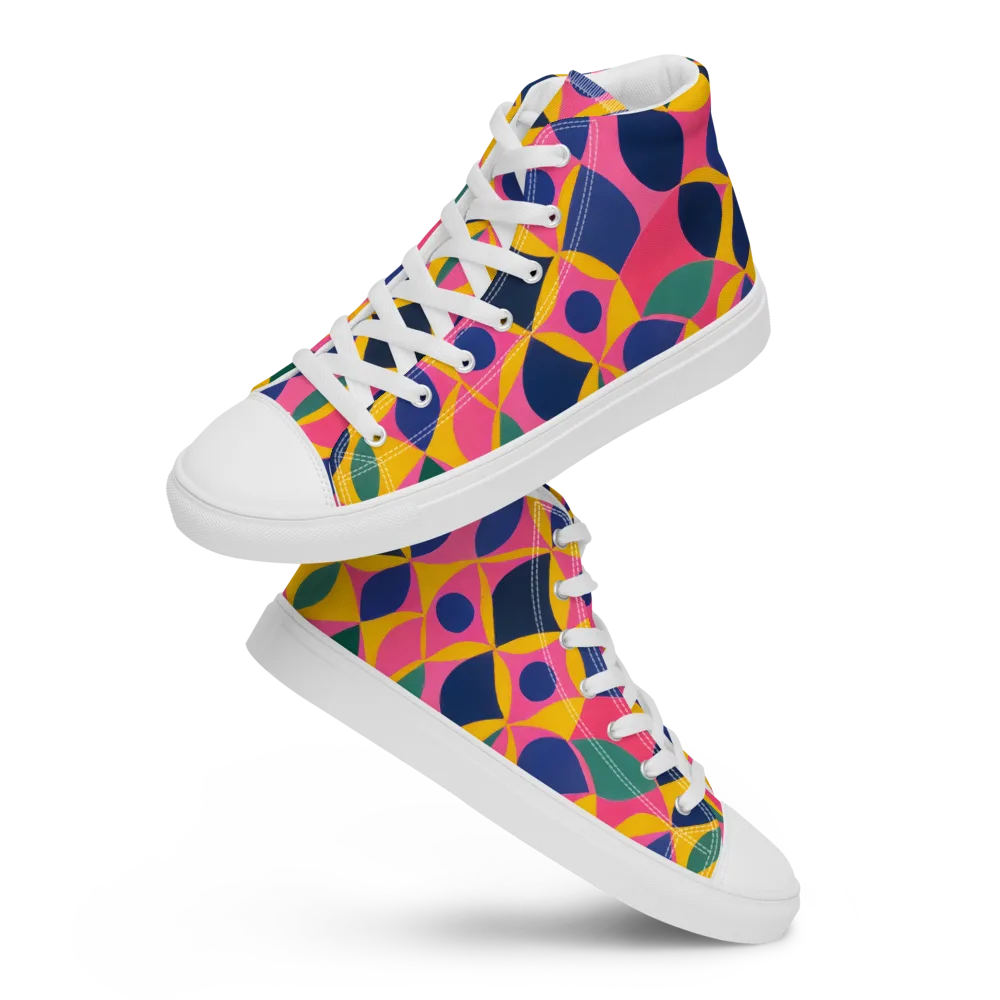 Neon Petal Grid on Men's High Top Canvas Shoes — Front