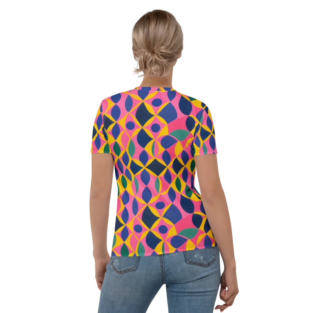 Neon Petal Grid on Women's Crew Neck T-Shirt — Back