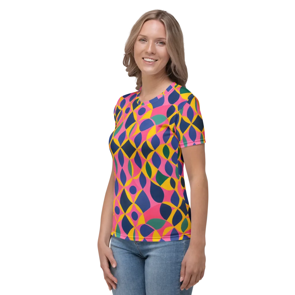 Neon Petal Grid on Women's Crew Neck T-Shirt — Left