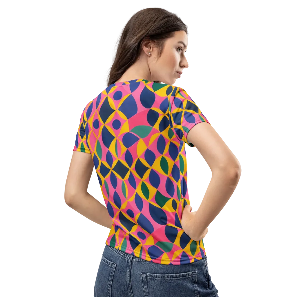 Neon Petal Grid on Women's Crew Neck T-Shirt — Back