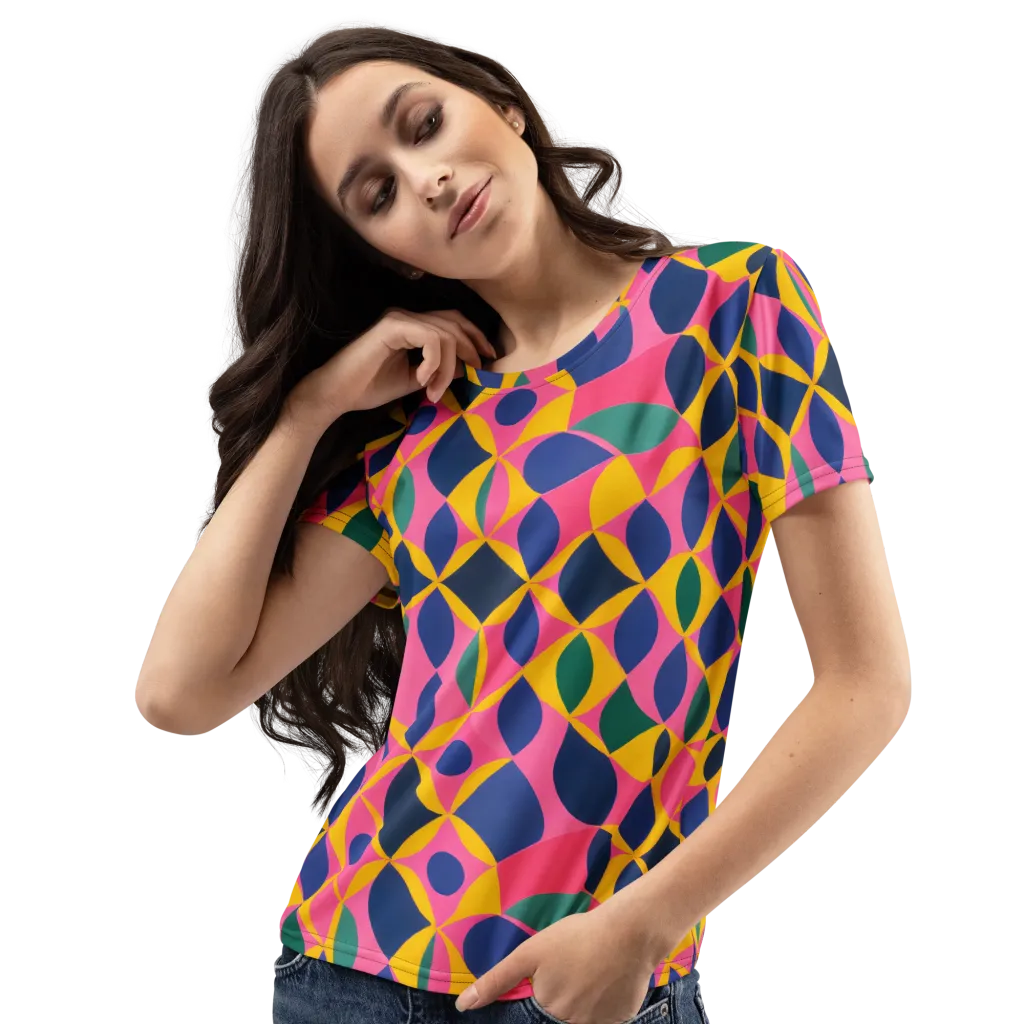 Neon Petal Grid on Women's Crew Neck T-Shirt — Left Front