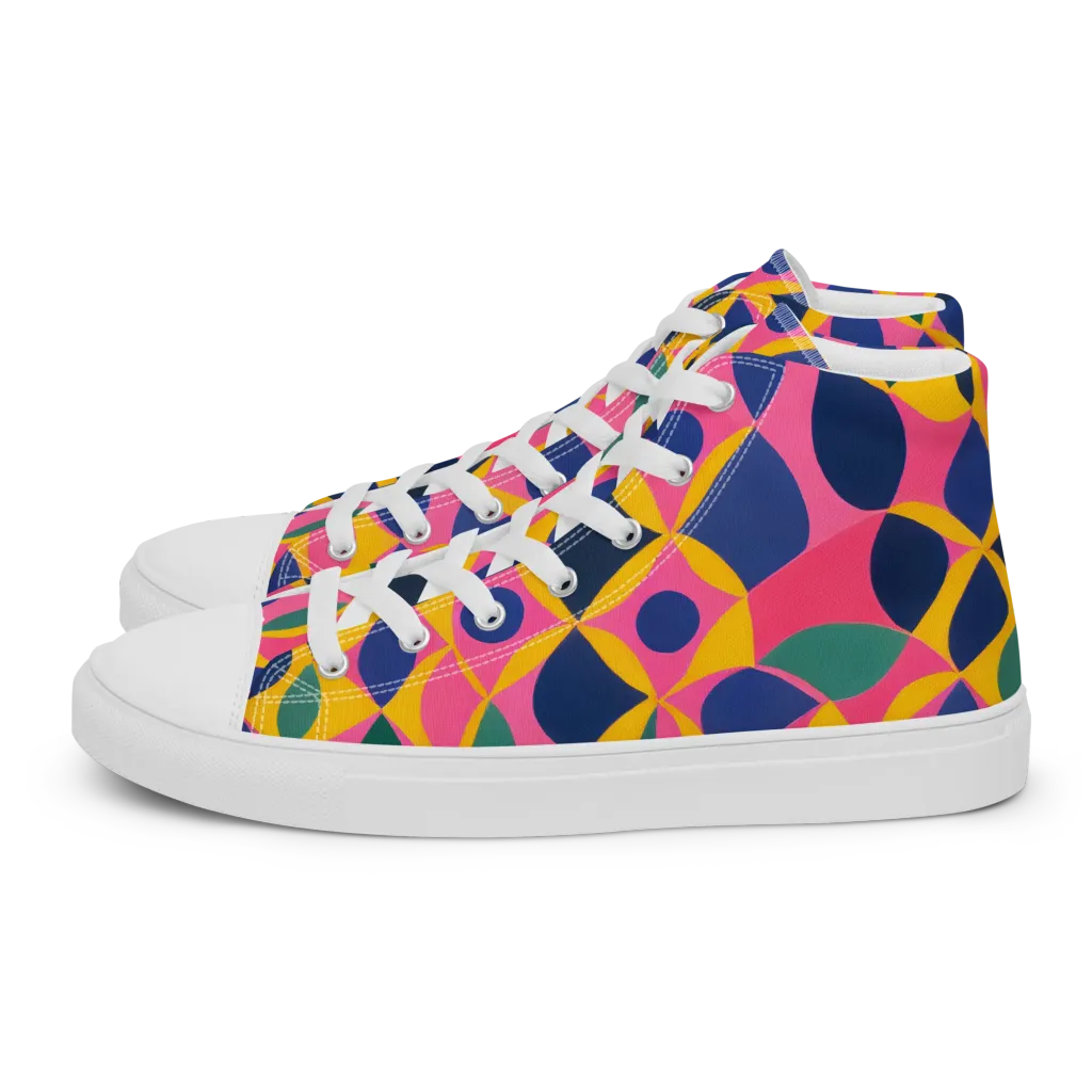 Neon Petal Grid on Women's High Top Canvas Shoes — Left