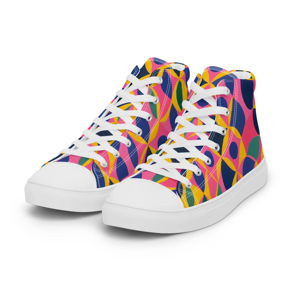 Neon Petal Grid on Women's High Top Canvas Shoes — Left Front