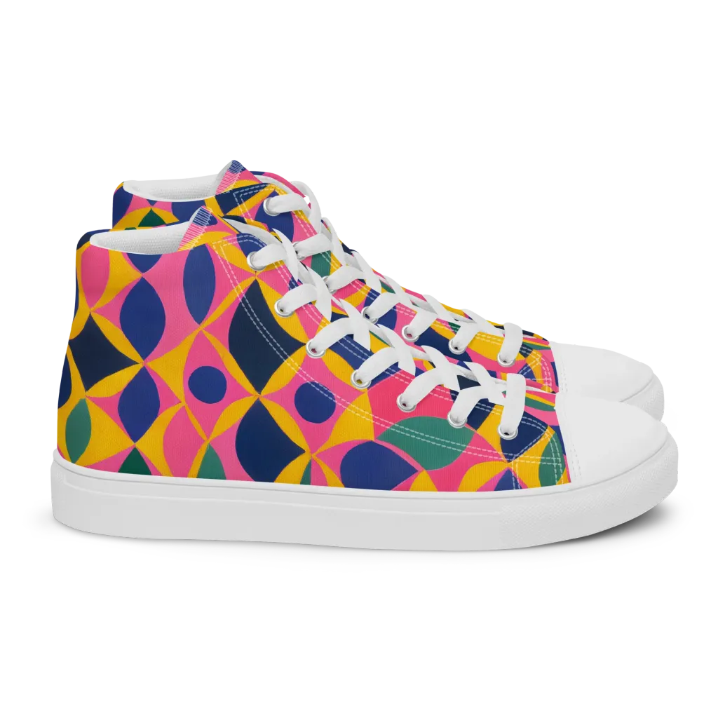 Neon Petal Grid on Women's High Top Canvas Shoes — Right