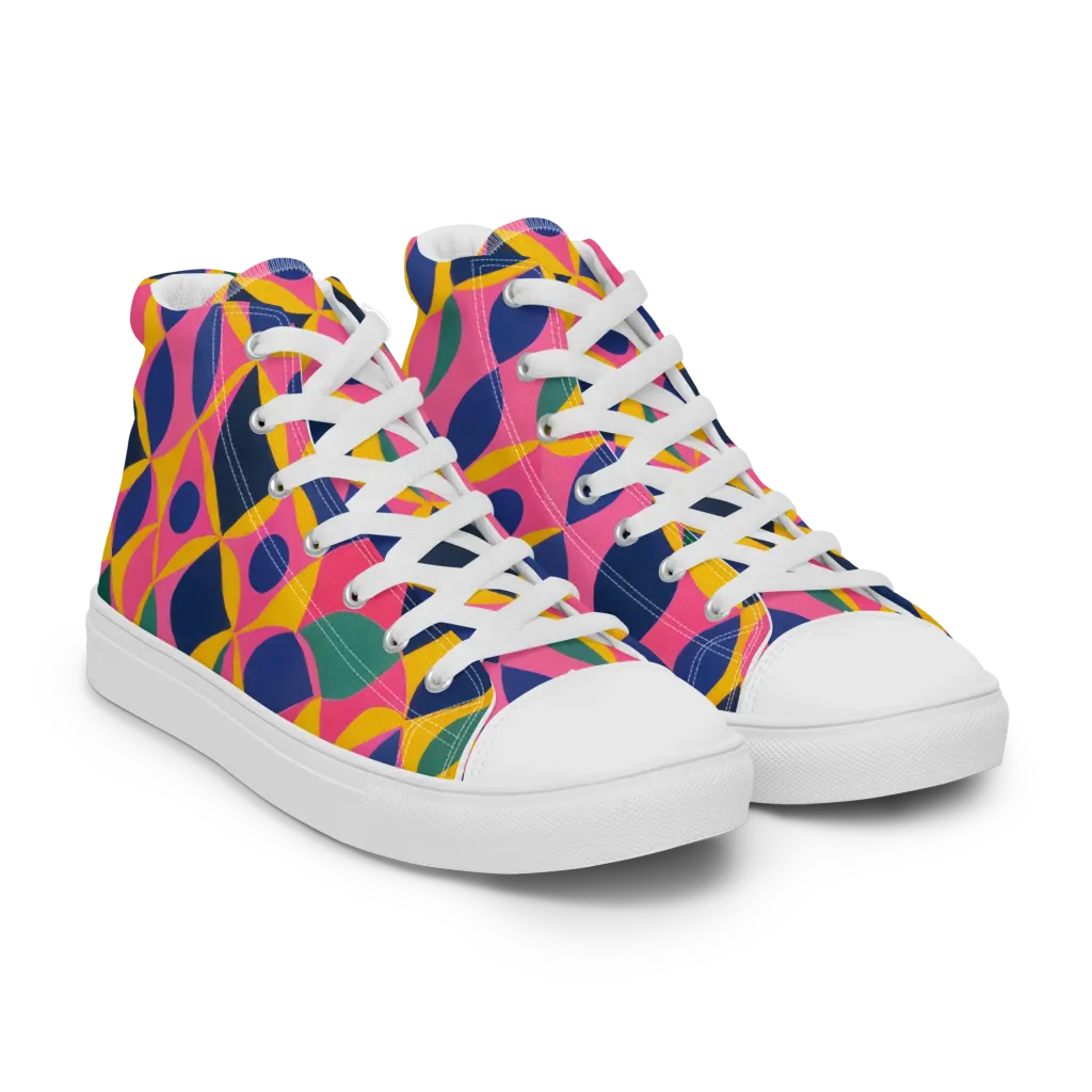 Neon Petal Grid on Women's High Top Canvas Shoes — Right Front