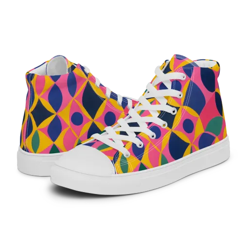 Neon Petal Grid on a Women's High Top Canvas Shoes