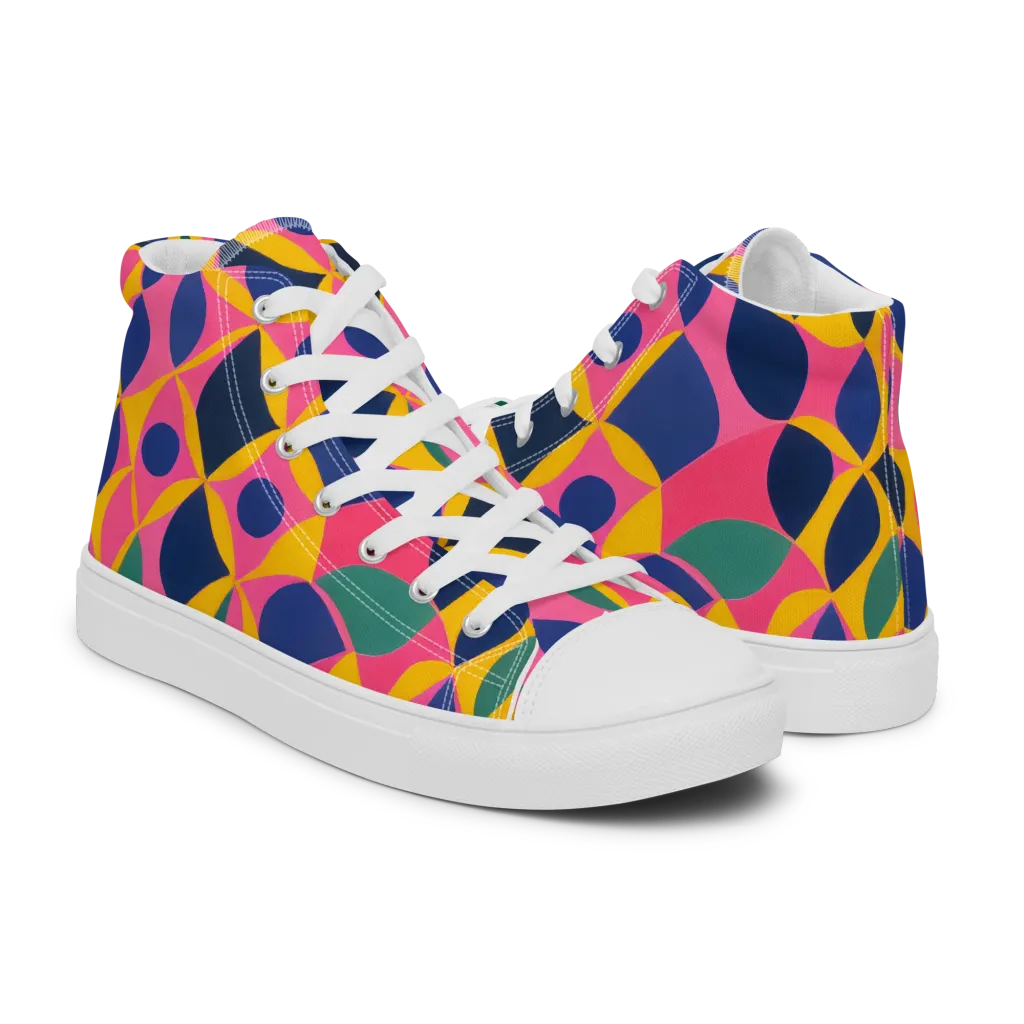 Neon Petal Grid on Women's High Top Canvas Shoes — Right