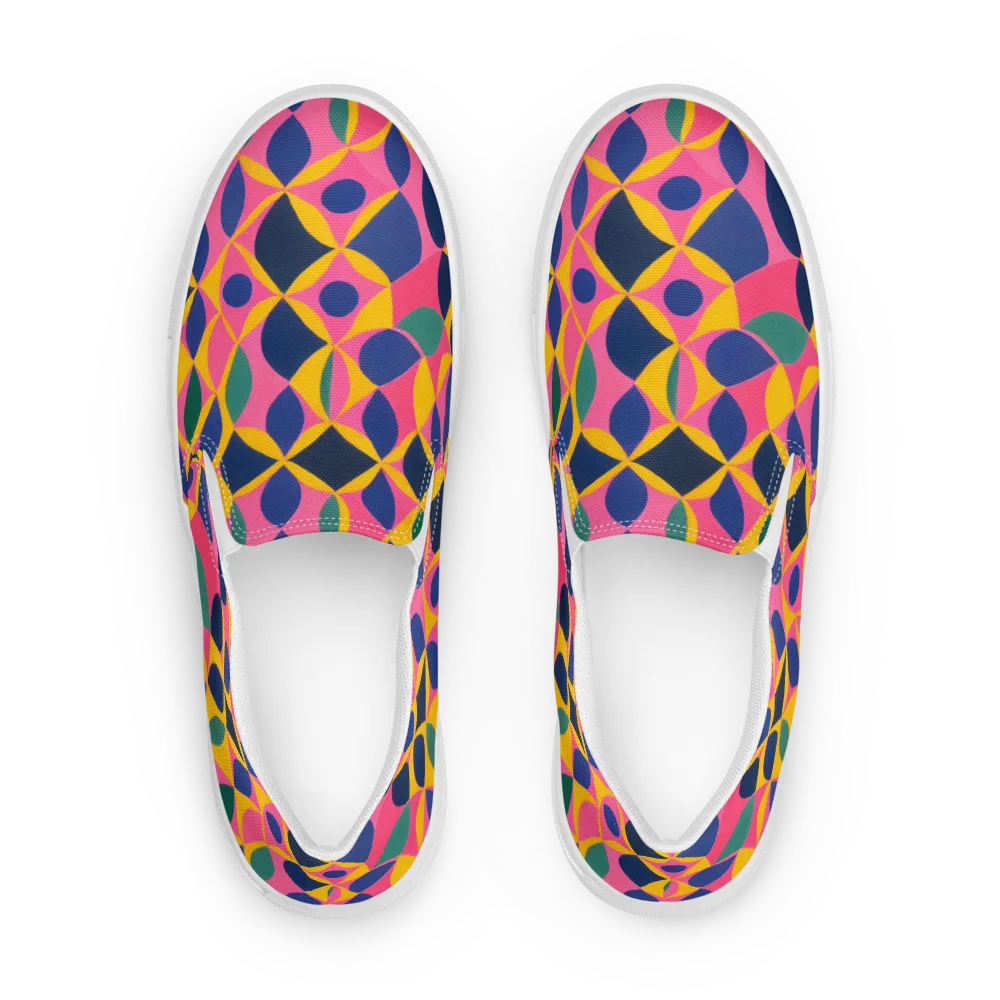 Neon Petal Grid on Men's Slip-On Canvas Shoes — Front
