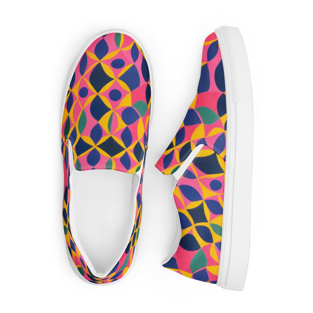 Neon Petal Grid on Men's Slip-On Canvas Shoes — Front