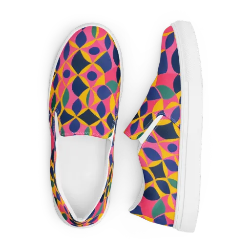 Neon Petal Grid on a Men's Slip-On Canvas Shoes